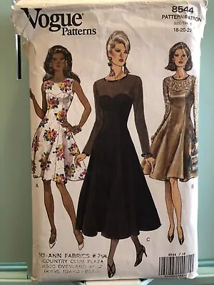1990's Vogue Misses' Dress Pattern 8544 Size 18-22 • $5