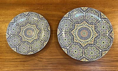 2 Cocema Fes Maroc Moroccan Mosaic Porcelain Plates 10” Dinner And 8” Salad • $29