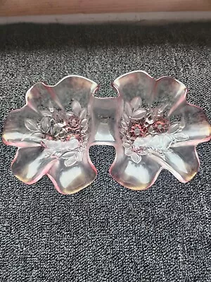 Mikasa Pink Rosella Double Serving Bowl Ruffle Top Flower Dish 2 Sided Relish • $25