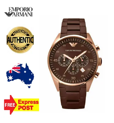 New Emporio Armani Sportivo Ar5890 Brown/rose Gold/silicone Quartz Mens Watch • $249.99