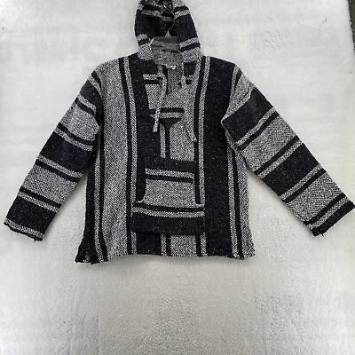 Mexican Baja Hoodie Women's Size M Black & White Woven Pouch Hoodie Ties • $14.97