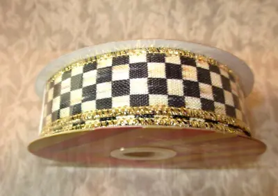 MacKenzie Childs Courtly Check Ribbon Gold Metallic 1 Inch Wide Sold By The Yard • $4.95