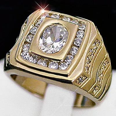 MENS 1.97ct Simulated DIAMOND 14k GOLD Layered Ring + LIFETIME GUARANTEE | BLING • $89.99