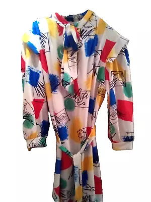 70's VTG Signor California Neck Scarf Retro Cocktail Dress Multicolor With Belt  • $17.77