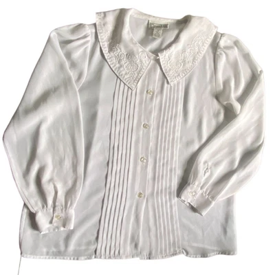 $19.99 • Buy Christie & Jill Peter Pan Collar Bleated Blouse-White-Size 14-GUC