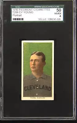 1910 T206 Piedmont Cigarettes Cy Young Green Background Portrait SGC 4 • $4999