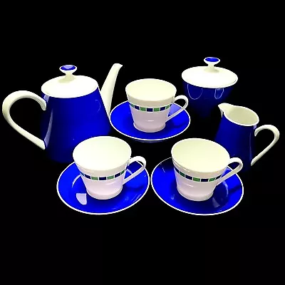 Vintage 1950s Fairwood Schonwald Teapot Teacup Saucer Creamer Sugar Set Blue • $161.90