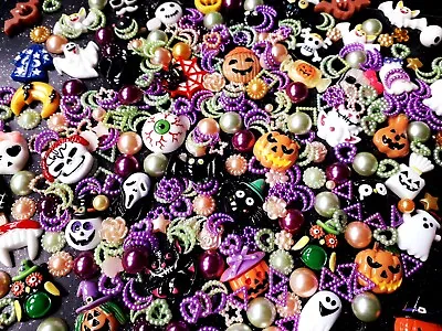 Halloween Cabochons Kawaii Beads Pearl Flatback Shapes Spooky Craft Card Decor • £5.99