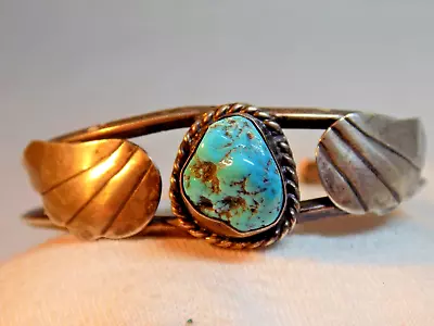 Sterling Silver Native Navajo Vintage Turquoise Nugget Cuff Bracelet Older Nice • $35