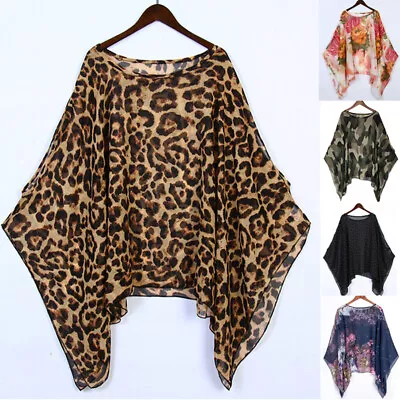 £10.79 • Buy Lagenlook Waterfall Kaftan Floral Sheer Chiffon Loose Batwing Tunic Tops Blouse