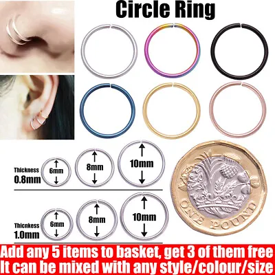 Nose Ring Lip Nose Rings Helix Tragus Lobe Ear Piercing Ring Surgical Steel Hoop • £0.99