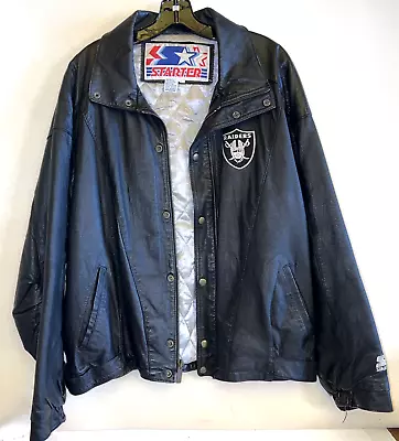 Vintage Starter X Raiders Official Leather Jacket Black Large Pre-owned GENUINE • $118.96