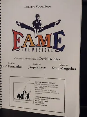 Fame The Musical LIBRETTO Vocal Book DeSilva MTI Spiral Bound Cast Book VG • $50