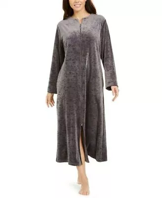 Miss Elaine Womens Brocade Micro Fleece Long Zipper Robe Size L • $78