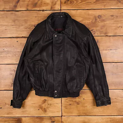 Vintage Mirage Leather Jacket S 90s Bomber Black Zip Snap • $68.47