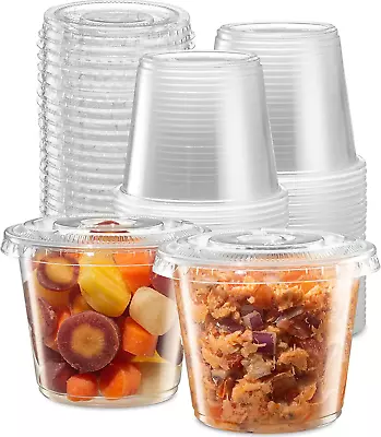(5 Oz - 100 Sets) Clear Diposable Plastic Portion Cups With Lids Small Mini Con • $20.30