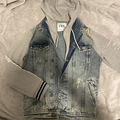 Zara Denim Jacket Full Zip Hoodie Mens Size Large • $35