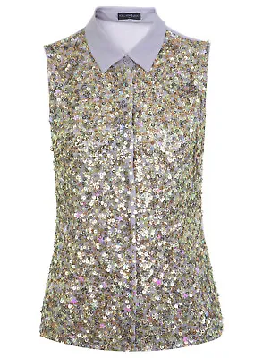 Miss Selfridge Sparkle Front Blouse Shirt Top UK 4 Embellished Sequin Purple • $30.83