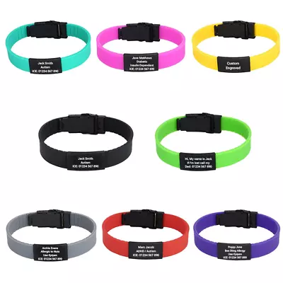 Medical ID Bracelet Kids Adjustable Personalised Alert Sports Plus+ Engraved • £16.99