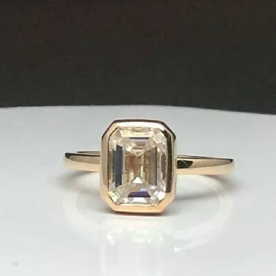 Bezel Set Engagement 2.50 CTW Emerald VVS1 Moissanite Ring 14K Rose Gold Plated • $89.99