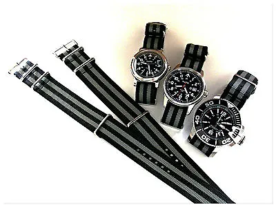 NATO G10 ® Black Grey HD Nylon Military Dive Watch Band RAF Strap Bond IW SUISSE • $9.27