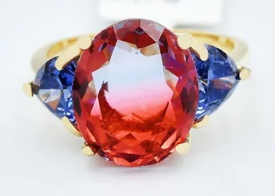 LAB CREATED  4.94 Cts TOURMALINE & TANZANITE RING 10K GOLD - Made In USA - NEWT • £0.80