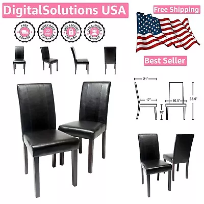 Set Of 2 Black Leatherette Padded Parson Chairs - Modern Design & Comfortable • $136.99