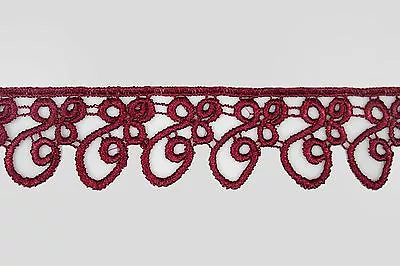 5/8  To 5 1/8  Burgundy Maroon Embroidery Venice Lace Trim DIY Sewing By Yard • $9.99