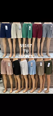 SHORTS Ladies Womens Girls Plain Pleated Summer Elasticated Elastic Waist NEW • £4.95