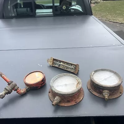 Lot Of 3 Vintage Antique Steampunk Pressure Gauges & Thermometer • $42