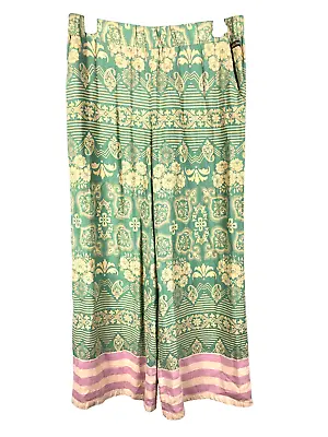 Matilda Jane Palazzo Pants Happy & Salty Kiss Wide Leg Green Pink Print Sz Large • $23.99