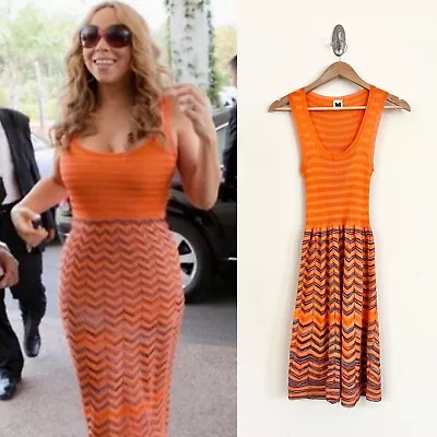 M MISSONI Chevron Stripe Orange Knit Scoop Neck Sleeveless Slip Dress IT 42 US 6 • $249