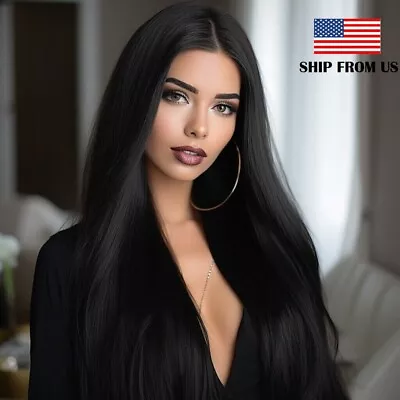 Long Straight Black Wig Synthetic Natural Long Black Full Wigs For Women 26in US • $13.69