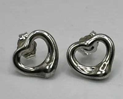 Tiffany & Co. Sterling Silver Elsa Peretti Open Heart Stud Earrings • $200