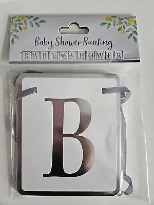 Baby Shower Bunting Banner White Silver Decoration Banners • £3.45