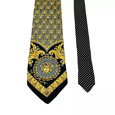 Rare GIANNI VERSACE Iconic Medusa Head Silk Tie Necktie Handmade Black Gold 59  • $195