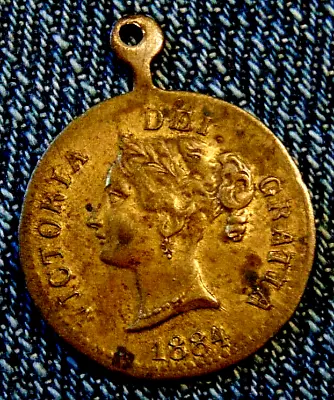 Queen Victoria 1884 CHARM Fob Token  In Style Of Sovereign But Thin Gold Plated • $17.99