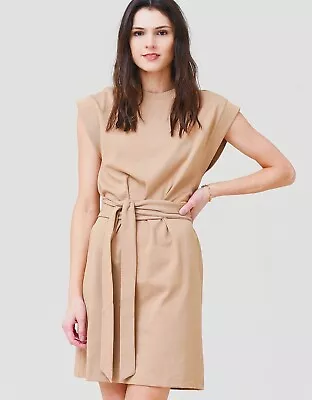 Vince Size S • Tan Short Sleeve Tie Waist Cotton T-Shirt Dress • $30