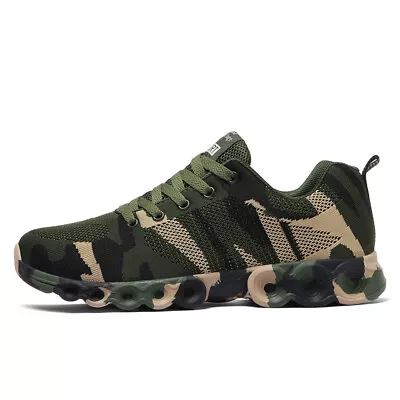 Unisex Sneakers Army Green Trainers Camouflage Sneakers Men Travel Shoes Lace Up • £31.19