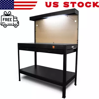 48 In Steel Workbench With Power Outlets And Light 200lbs Shop Garage Work Bench • $158.24