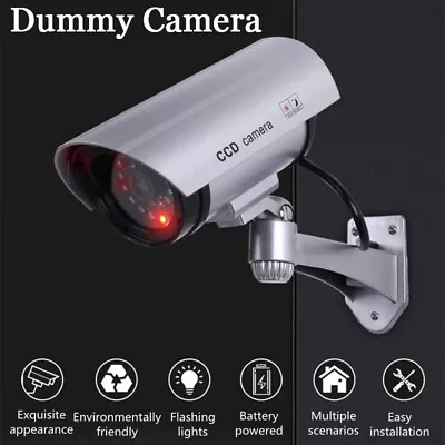 CCTV False Outdoor Camera Fake Dummy Security Waterproof IR Camera W/LED Light • £8.29