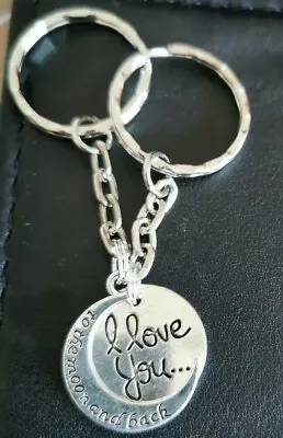 New 'I Love You To The Moon And Back' Tibetan Silver Keyring Set Handmade Small • £3