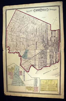 1876 Plat Map Springwells Township Wayne County Detroit Michigan Original Color • $49.50