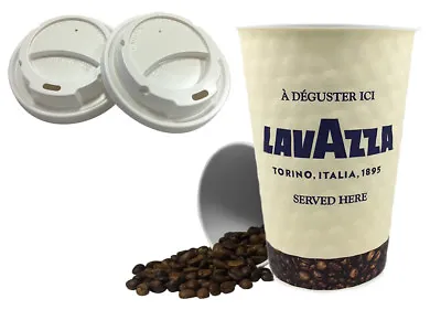 12oz Lavazza Double Walled Paper Wall Disposable Cups & Sip Through WHITE Lids • £10.49