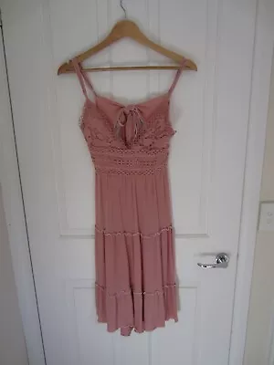 ZAFUL Pink Lace Trimmed Tie Back Boho Dress  (Size Small) • $15