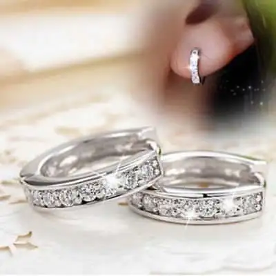 Charm Crystal 925 Sterling Silver Stud Hoop Earrings Fashion Women UK Jewelry • £1.85