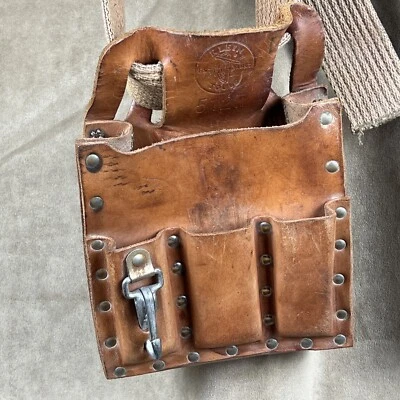 $38.99 • Buy KLEIN 5127 Heavy Duty Leather TOOL POUCH +BELT Clip Vintage