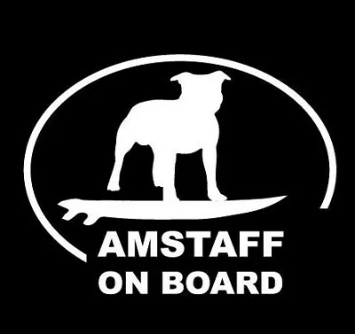 Amstaff-on-board-car--Sticker-decal-car--window-Vehicle Dog On Surfboard • $5.95