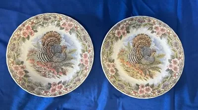 Queens Thanksgiving Multicolor Dinner Plates 10  Set Of 2 -TURKEY • $26