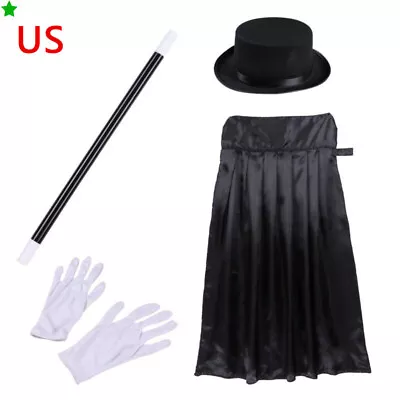 US Kids Boys Girls Magician Costume Halloween Top Hat Cape Magic Wand And Gloves • $9.39